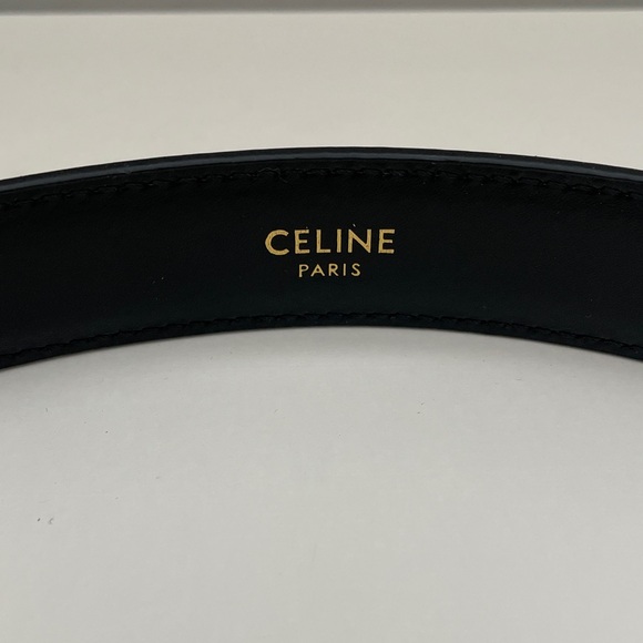 Celine Triomphe Black Leather Belt with Gold Logo Buckle - Picture 3 of 6